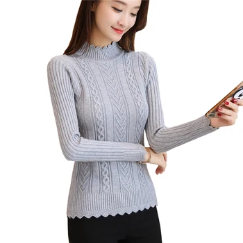 

Women Pullover And Sweater 2018 New Half Turtleneck Long Sleeve Twist Knitted Tops High Elastic Pullover Sweaters Pull Femme