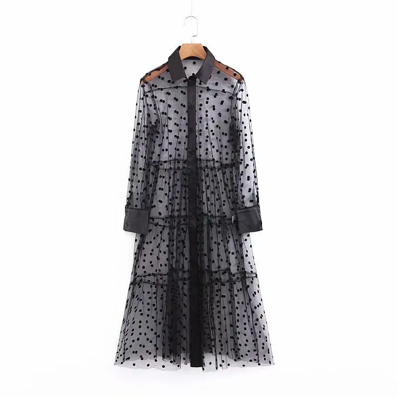 

XL53-2109 Euro-American Fashion Point Printed Screen Transparent Dresses