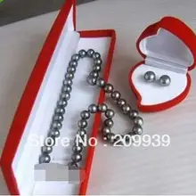 Мода Набор 8-9 мм Черный Пресной Воды Жемчужное Ожерелье Mabe Застежка Серьги