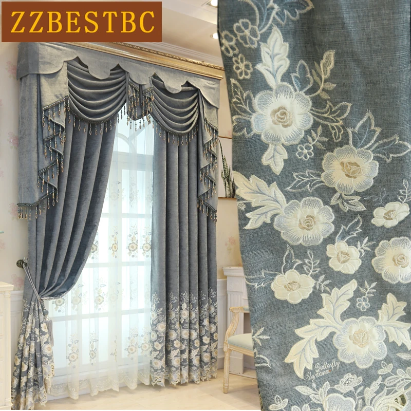 

European and American high quality embroidered villa blackout curtains for living room modern garden luxury curtains for bedroom
