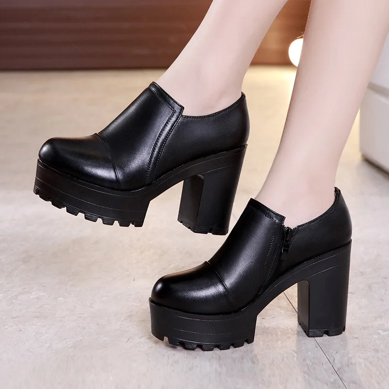 

Plus Size 32-43 Deep Mouth Block Heel Platform Pumps Women Shoes 2019 Fall High Heels Shoes Ladies Office Shoe Black