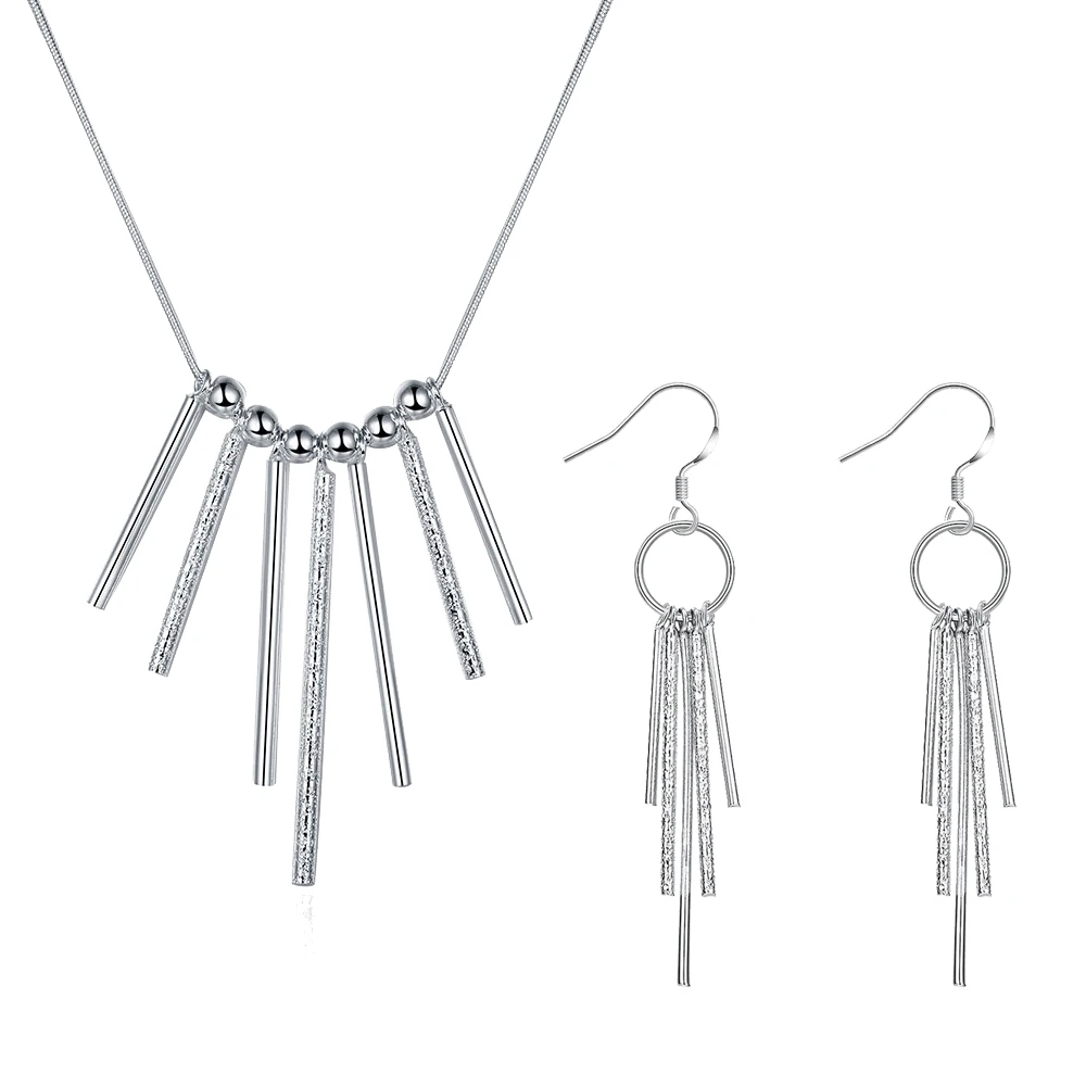 

Wholesale Silver Plated Jewelry Set,Cheap Bridal Party Sets,Simple Seven Pillars Fashion Silver Necklace Earring Two pieces