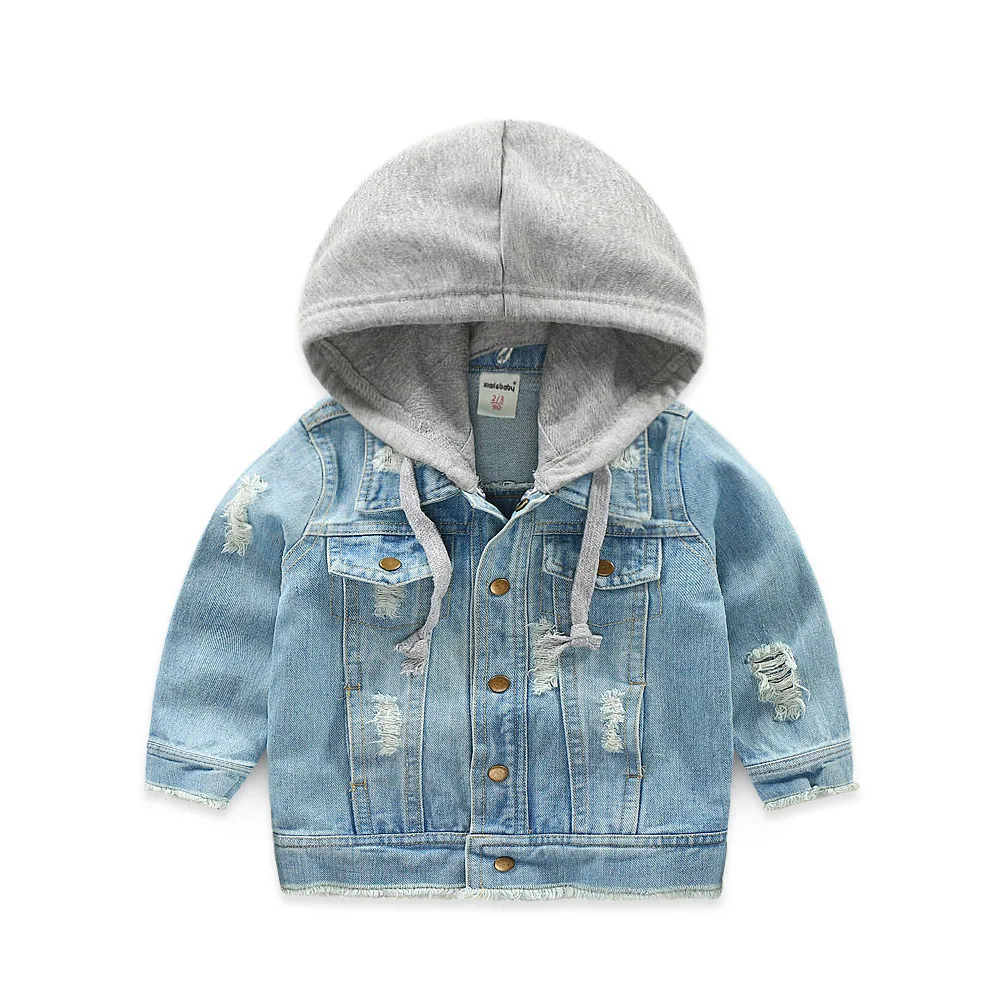 

Boy Denim Jackets For Girls Boys Autumn Trench Children's Cotton Clothing Hooded Outerwear Windbreaker Baby Kids Jeans Coats