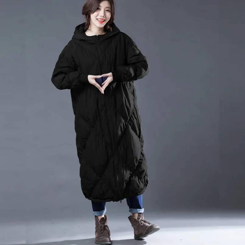 

Women X-Long Hooded Down Coat New Arrival Winter 90% White Duck Parka Coat Outwear M/L/XL