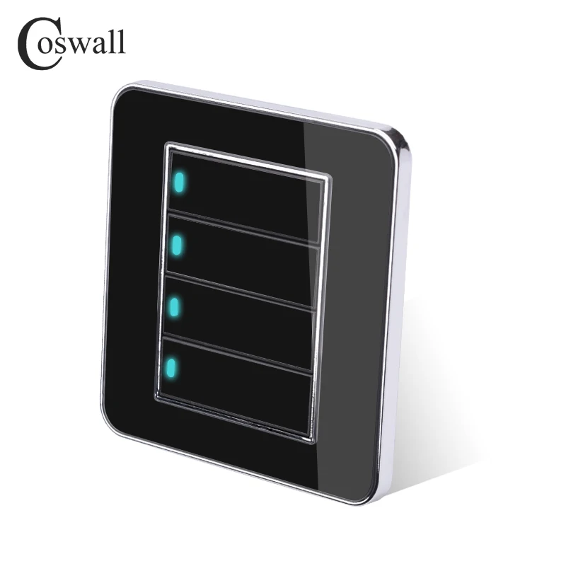 Coswall Новое поступление 4 банды 1 способ случайный щелчок вкл/выкл настенный светильник с Светодиодный индикатор акриловая кристальная панель