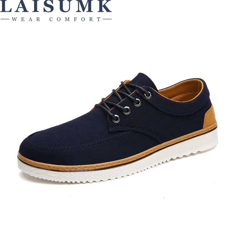 LAISUMK Big Size 39-47 Spring Classic Men Canvas Breathable White Casual Vulcanized Lace-up Flats Sneakers |