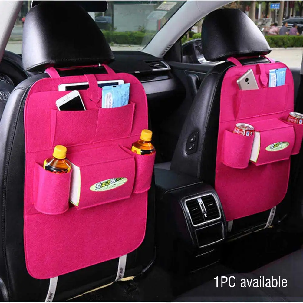 Car Seat back storage bag With adhesive strap and seat fixing belt phone drink magazine Multi pocke Travel Storage Holder bag - Название цвета: Rose