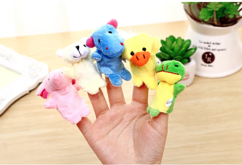 16Pcs Cute Cartoon Biological Animal Family Finger Puppet Plush Toys Child Baby Favor Dolls Boys Girls Finger Puppets GYH