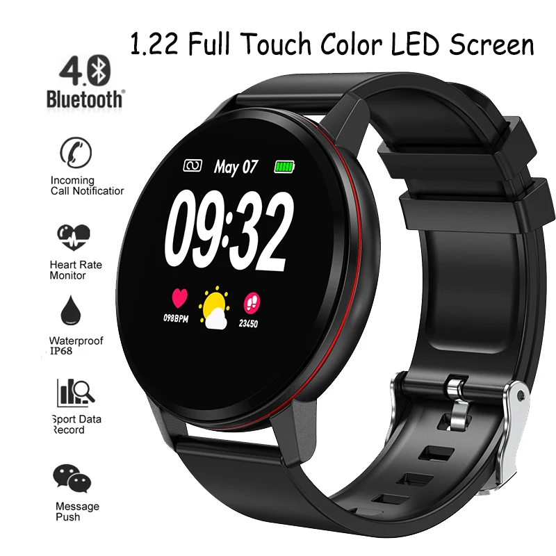 

1.22Full Touch Color Screen Smart Watch Men IP68 Waterproof Heart Rate Blood Pressure Fitness Tracker Smartwatch for Android IOS