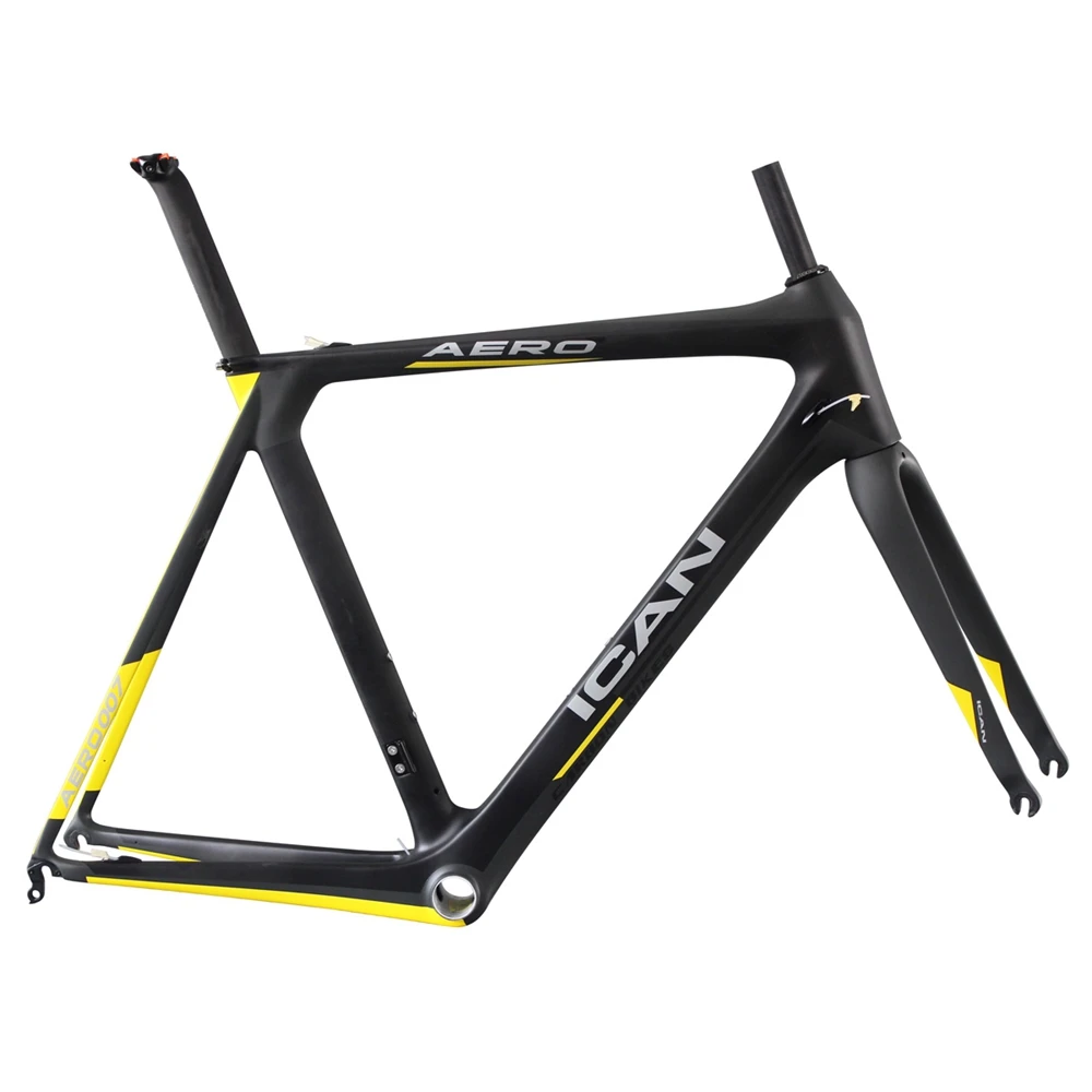 ICANBikes aero dynamic carbon road frame1050g, UD-matt, BB86 и DI2 карбоновая рама для шоссейного велосипеда a7с рисунком - Цвет: Цвет: желтый