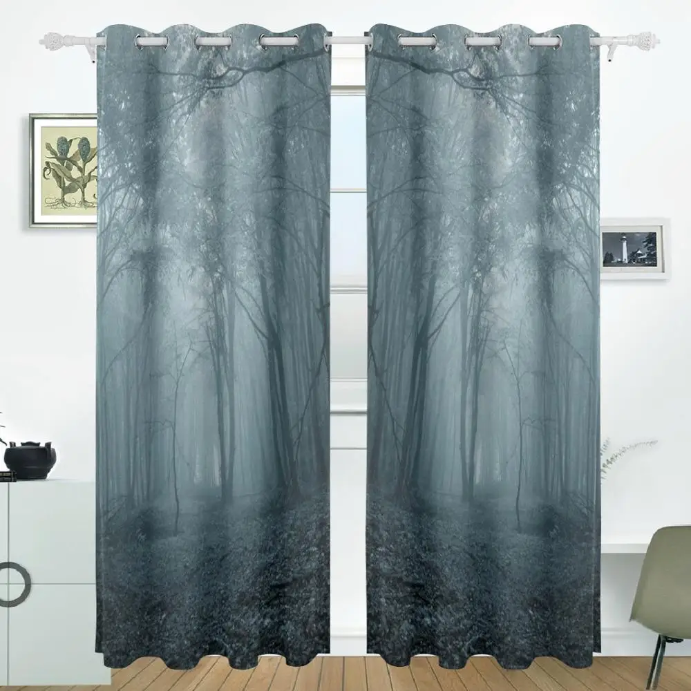 

Forest Night Curtains Drapes Panels Darkening Blackout Grommet Room Divider for Patio Window Sliding Glass Door 55x84 Inches