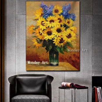 

hand painted Sunflower Oli Painting handmade canvas paintings picture flower poppy oil painting modern knife flowers paintings