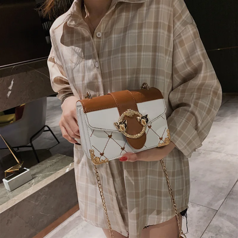 

Fashion Personality Stitching Contrast Color Shoulder Bag Female 2019 Summer Women Design New Chain Diagonal Small Square Bag