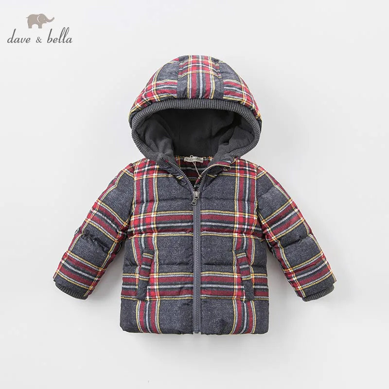 

dave bella winter baby boys brown plaid down jacket children white duck down padded coat kids hooded outerwear DB6103