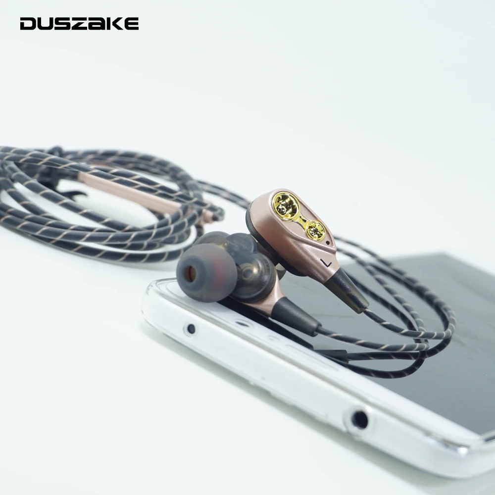 DUSZAKE DZ2 стерео бас наушники для телефона спортивные Xiaomi двойной драйвер проводные
