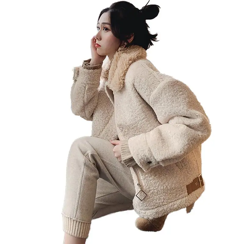

Women 2019 New Spring Autumn Loose Casual Lambswool Coats Female Suede Thicken Jackets Ladies Solid Warm Overcoat Outerwear V855