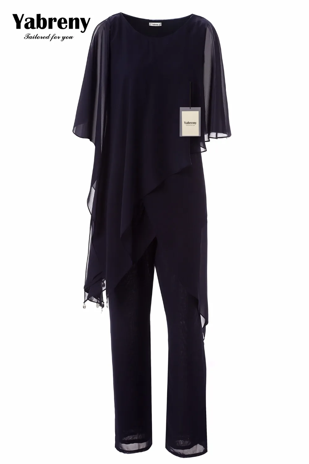 

Yabreny New arrival Dark Navy Chiffon Two piece Mother of the bride pantsuit Irregular hem MT0017013-1