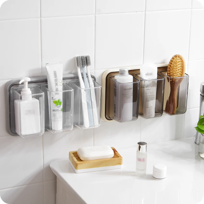 

Partition Cosmetic Box Plastic Wall-mounted Organizer Multifunction Storage Holder Box Bathroom Kitchen Transparent Storage Case