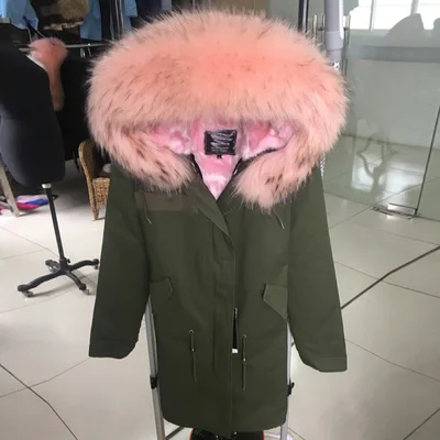 Горячая Распродажа, бренд, зимняя новая женская парка армейского зеленого цвета, пальто, Толстая куртка с воротником из натурального меха енота, с капюшоном, с меховой подкладкой, длинная версия - Цвет: 23