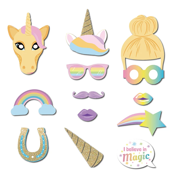 84pcs Baby Girl Unicorn Birthday Party tableware YAY Banner Mask Cake Topper Photo Booth Props Wrappers | Дом и сад