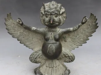 

zhaorui88K626<<<10" Old Tibetan Buddhism Bronze Winged Garuda Bird God Tantra Buddha Statue