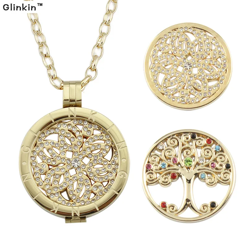 Gold Tree of Life Pendant Necklace My Coin Stainless Steel Necklaces