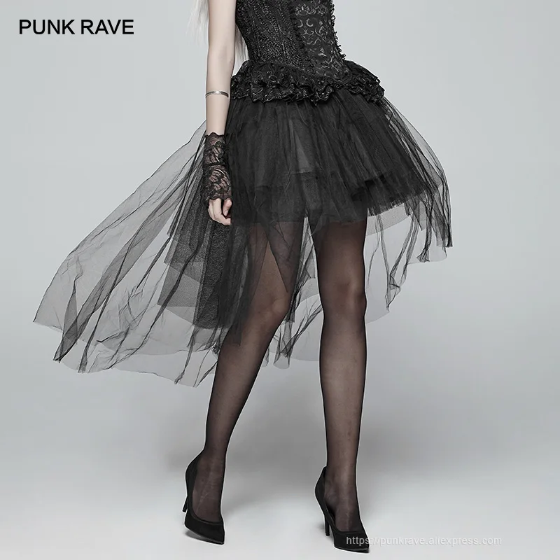 Панк рейв новые готические черные модные открытые сетчатые викторианские вечерние женские юбки Лолита вечерние нестандартные сетчатые женские юбки - Цвет: Black WLQ-090