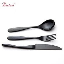 3Pcs Stainless Steel Flatware Cutlery Set Western Food Black Silverware luxury Tableware Set Fork Steak Knife Spoon Dinnerware