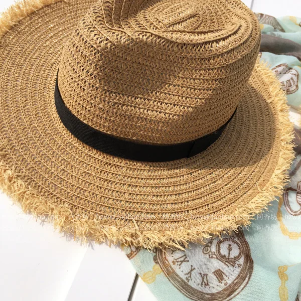 VISROVER простая Летняя мужская пляжная шляпа Женская Повседневная шляпа от солнца Женская Брендовая женская плоская шляпа черная лента