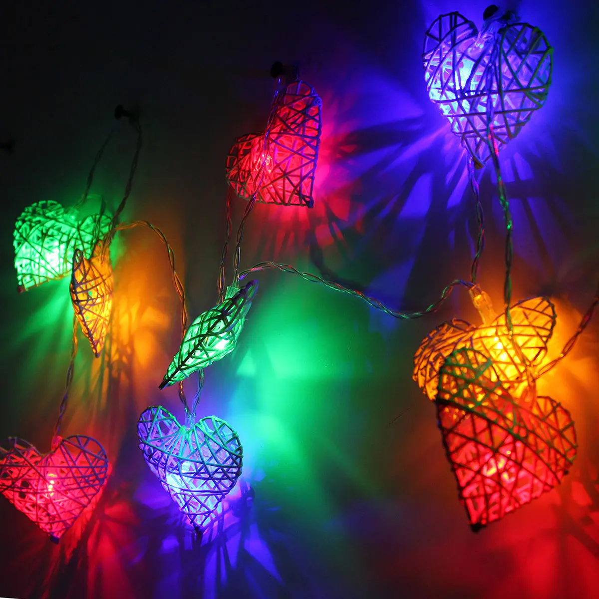 10 LED Rattan Heart String Fairy Lights Lamp Party Home Bedroom Xmas Wedding Decor