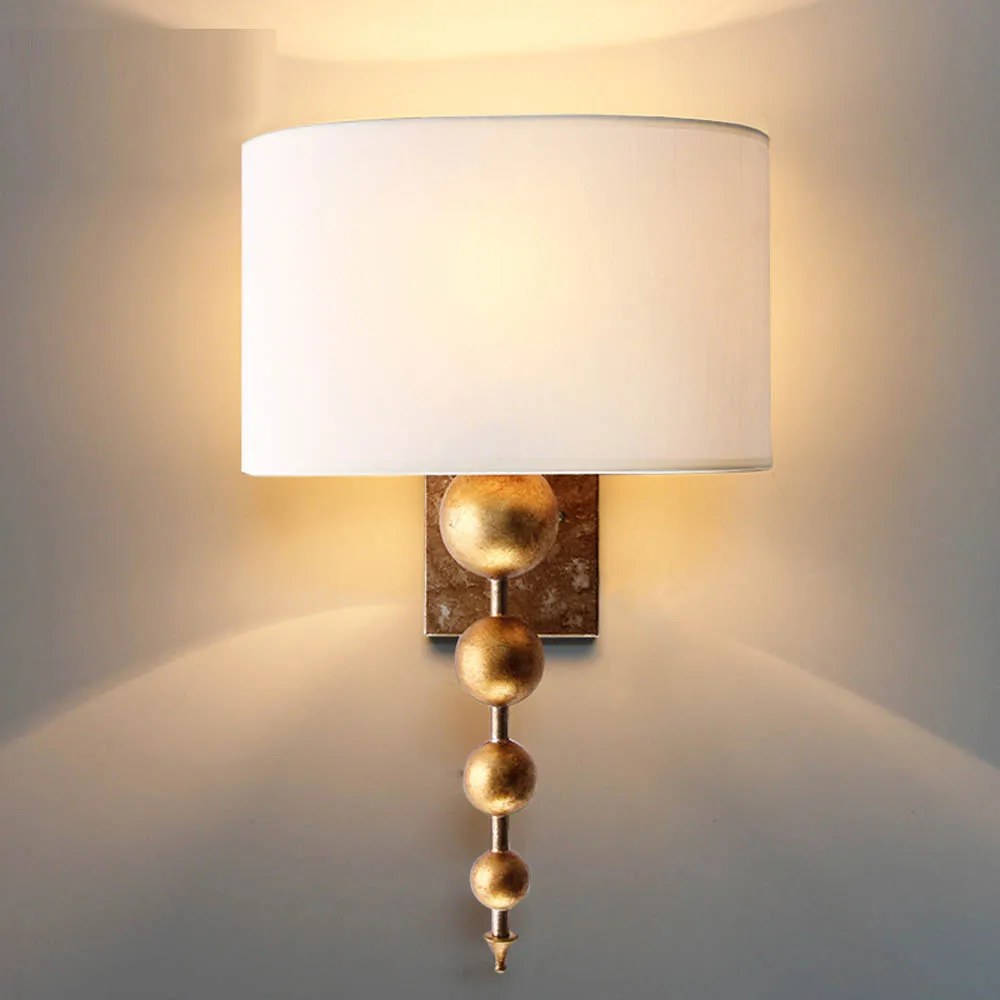 Винтажный дизайн золотые Настенные светильники ткань настенный абажур канделябр AC110V 220V гостиная прикроватная лампа