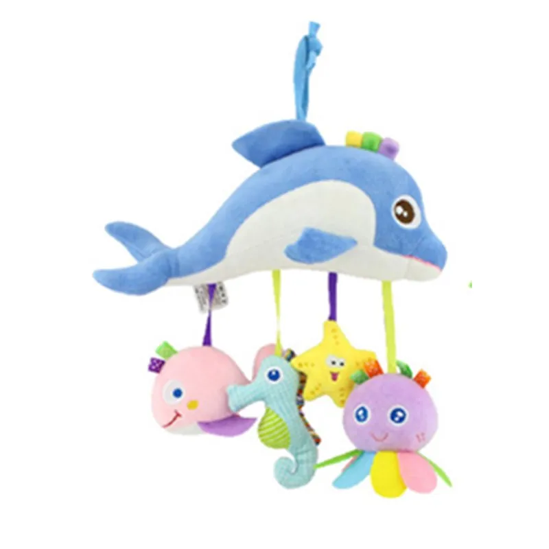 

New Infant cut cartoon dolphin Plush Toys For Baby Crib & Stroller Playing Toy Car Lathe Hanging Baby rattles 20%Off