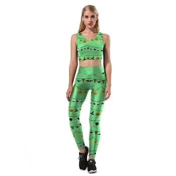 

Athemis 2017 Halloween cosplay Skull green style printing vest outfit sport set pants to choose uniform size