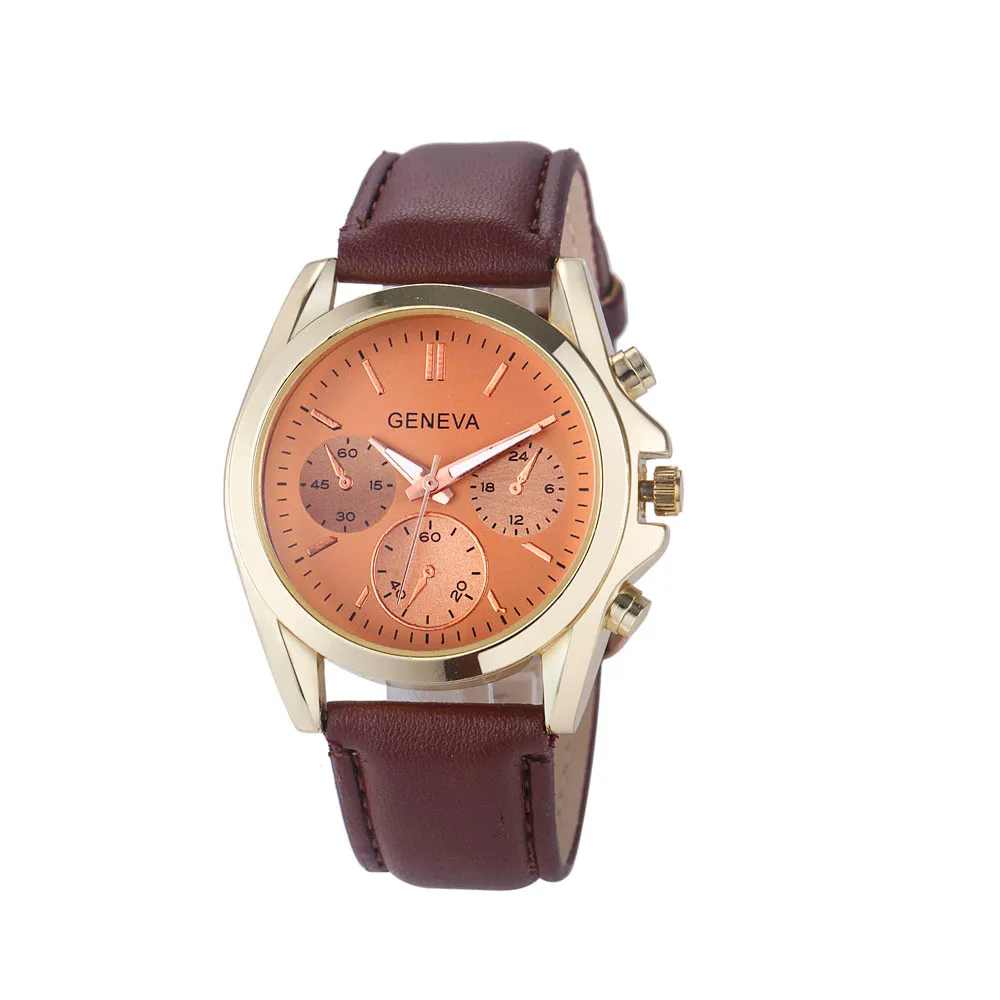

Fashion Business Crocodile Leather Watch 2018 Simple Scale Plate Stamp Brown Alloy Dial Leisure Business Geneva Wrist Watch a7