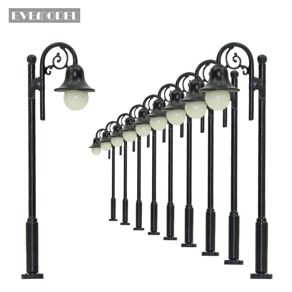 

LYM38 10pcs Model Railway Train Lamp Post Single Head Street Lights N TT Scale LEDs NEW Miniature Warm White