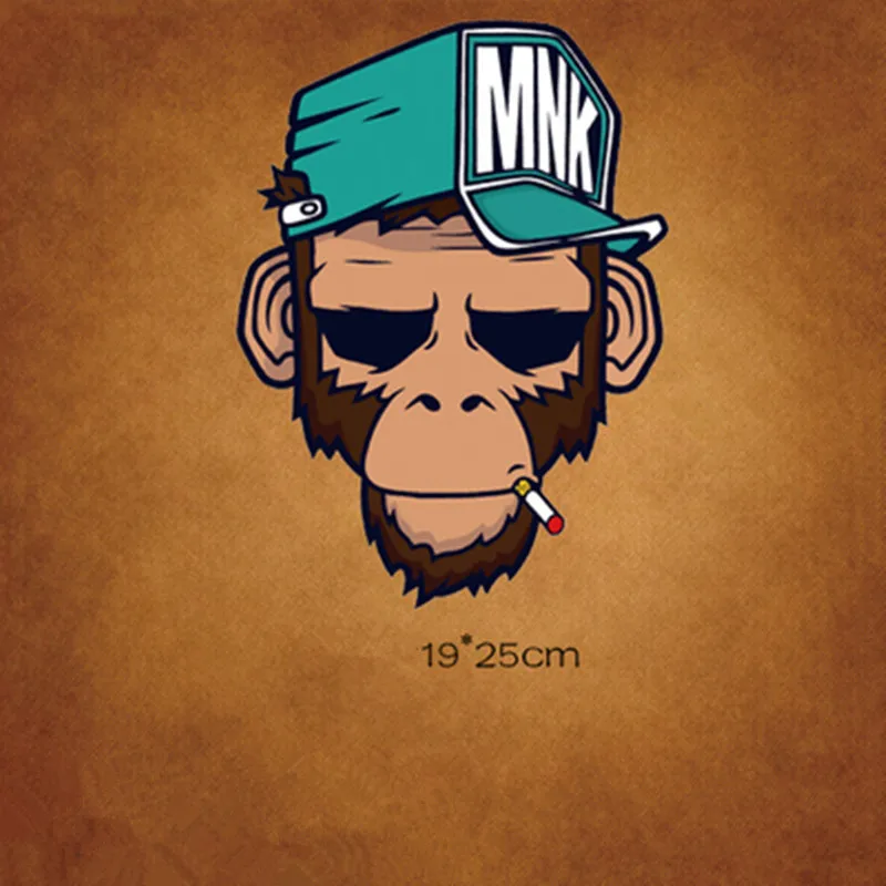 

Monkey Smokes Sticker Heat Transfer Hot Press Ironing Pyrography Paper iron On Washable T-shirt Patches for Lady Jacket Clothing