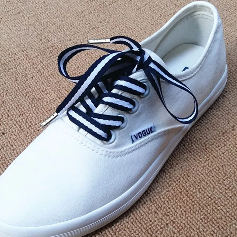 1 Pair Canvas Shoes Decorating Pattern Colorful Shoelace Flat Laces Shoelaces Laces Polyester Stripe Lace High-grade Metal Head