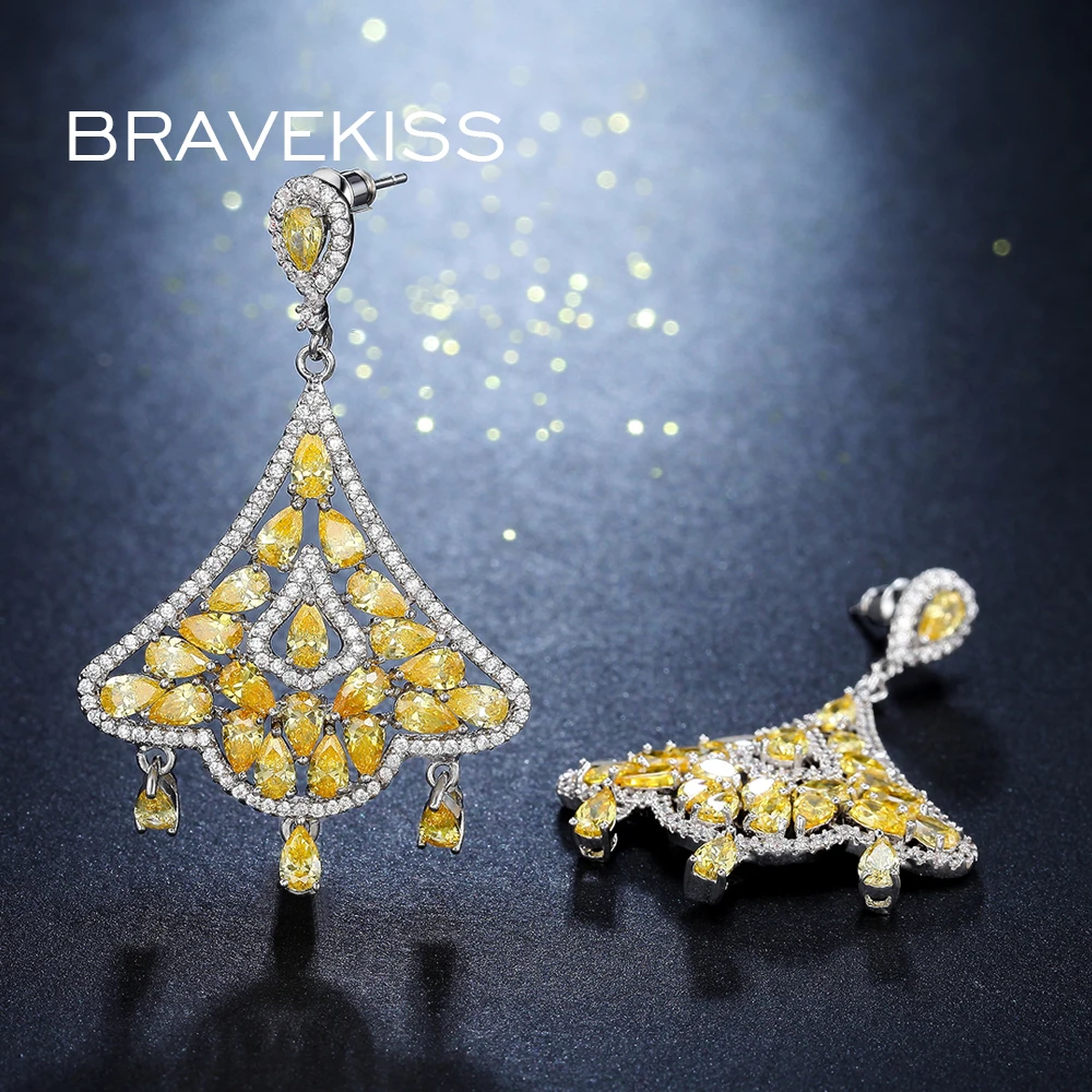 BRAVEKISS Multi Yellow Cubic Zirconia Drop Earrings Piercing Jewelry