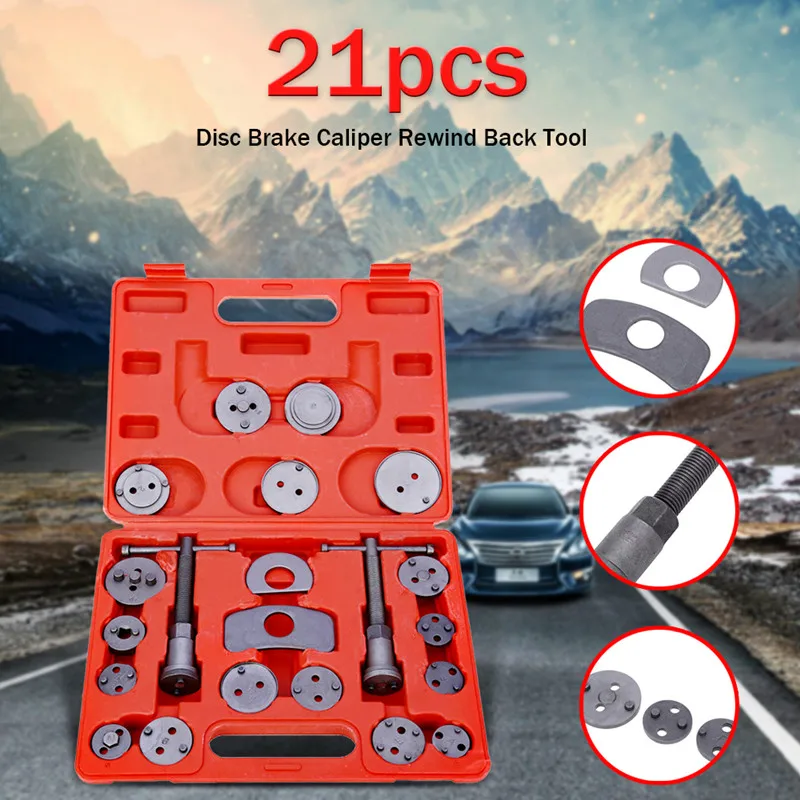 Kopen 21 stks Koolstofstaal Auto Disc Remklauw Rewind Terug Remzuiger Compressor Tool Kit Box Voor Automobiles Garage Reparatie gereedschap