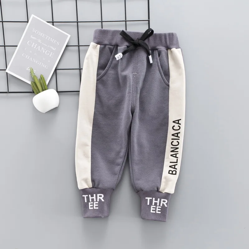 Детские повседневные спортивные штаны для зашнуровать Одежда для маленьких мальчиков штаны для бега с буквенным принтом детские брюки осень для детей от 2 до 4 лет - Цвет: Серый