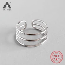 

100% S925 Sterling Silver Fashion Personality Simple Three-line Smooth Ladies Open Ring Popular Jewelry Party Gifts For Girl