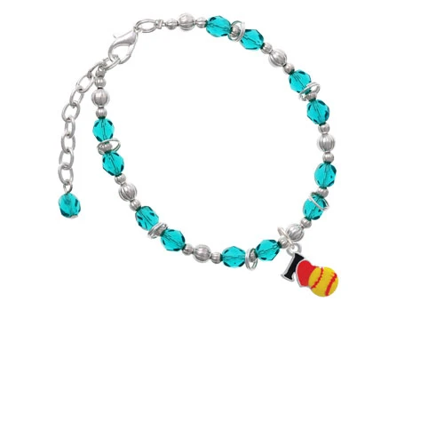 I love Softball - Red Heart Teal Beaded Bracelet