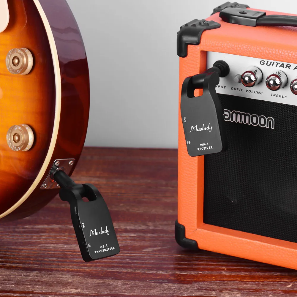 

Muslady 2.4G Wireless Guitar System Transmitter & Receiver Built-in Rechargeable Lithium Battery 30M Transmission Range
