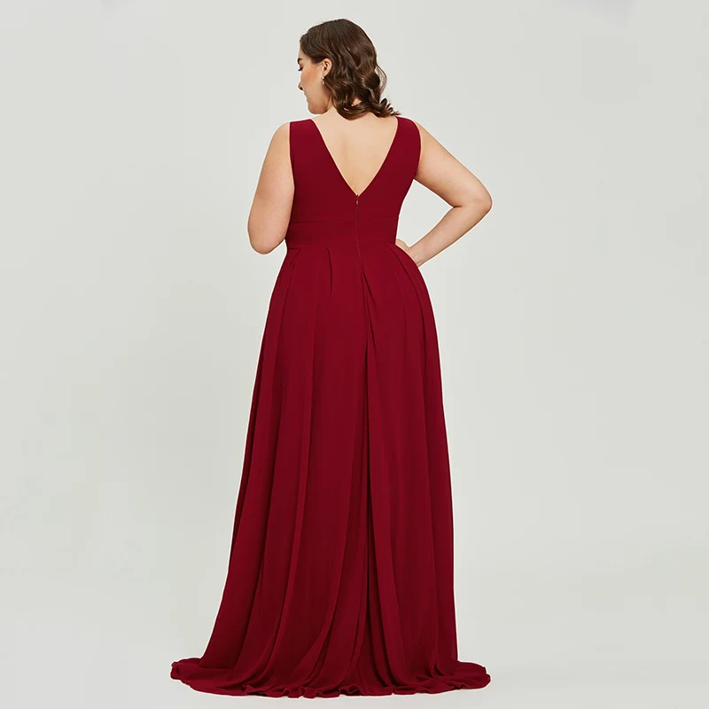 Dressv burgundy plus size long evening dress cheap v neck zipper up beading wedding party formal dress a line evening dresses