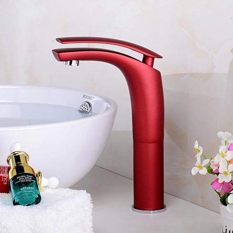 

Bathroom Basin Faucets Red/Black/White Brass Faucet Sink Crane Diamond Tall Mixer Tap Single Hole Deck Mounted Hot Cold Torneira