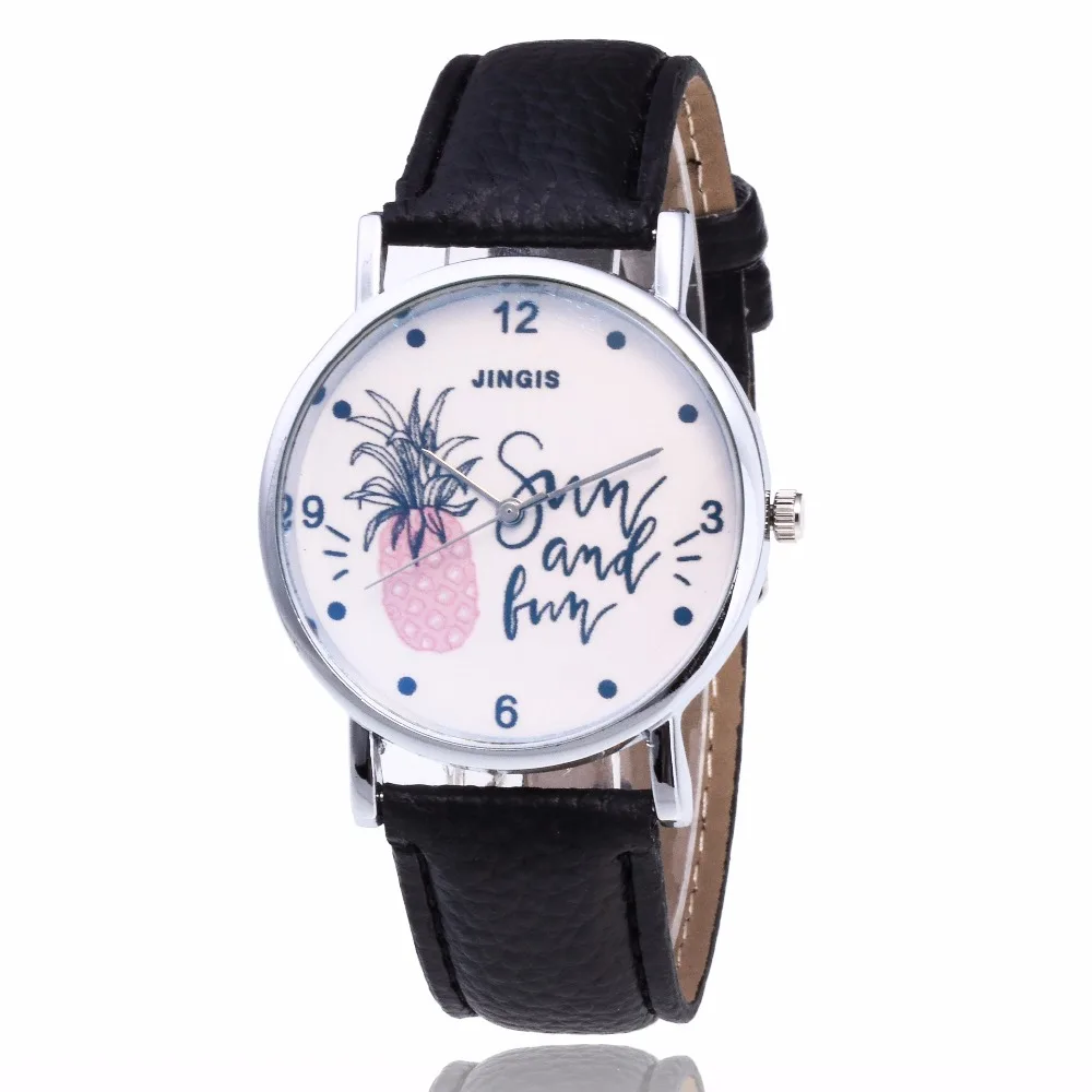 Новые горячие 8 цветов час повседневные часы для женщин Лето лист печати кожа сплава кварцевые наручные часы Montre Femme