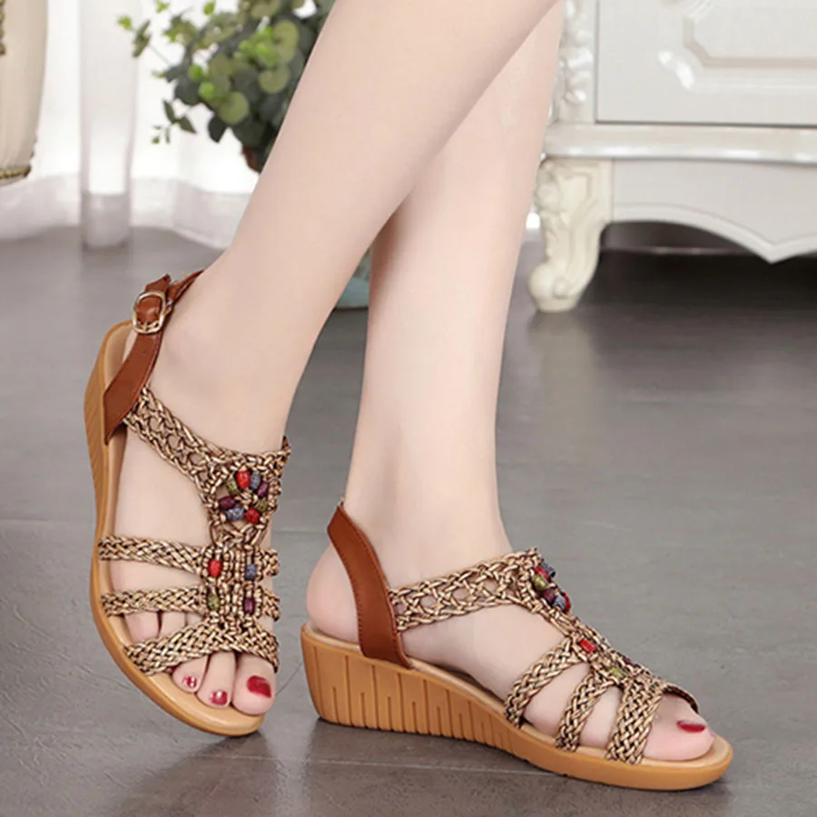 

Summer New Rural Style Hollow Out Fashion Versatile Women'S Sandals Comfortable And Non-Slip Ladies Mother'S Sandals Female