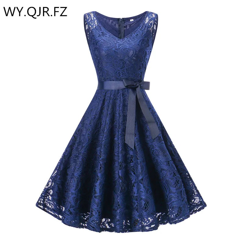 Oml510z V Neck Navy Blue Bow Short Bridesmaid Dresses Wedding