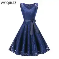 OML510Z#V-neck Navy blue Bow Short Bridesmaid Dresses wedding party dress 2019 prom gown women's fashion wholesale clothing