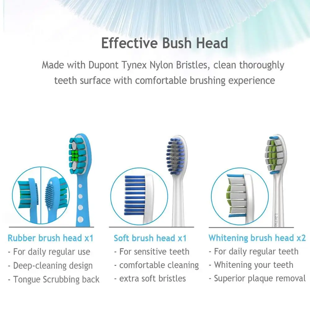 Lächen T7B Sonic Whitening Electric Toothbrush Sonic toothbrush with 4 brush heads and timer 5 modes USB charging Lächen T7B Sonic Whitening Electric Toothbrush Sonic toothbrush with 4 brush heads and timer 5 modes USB charging